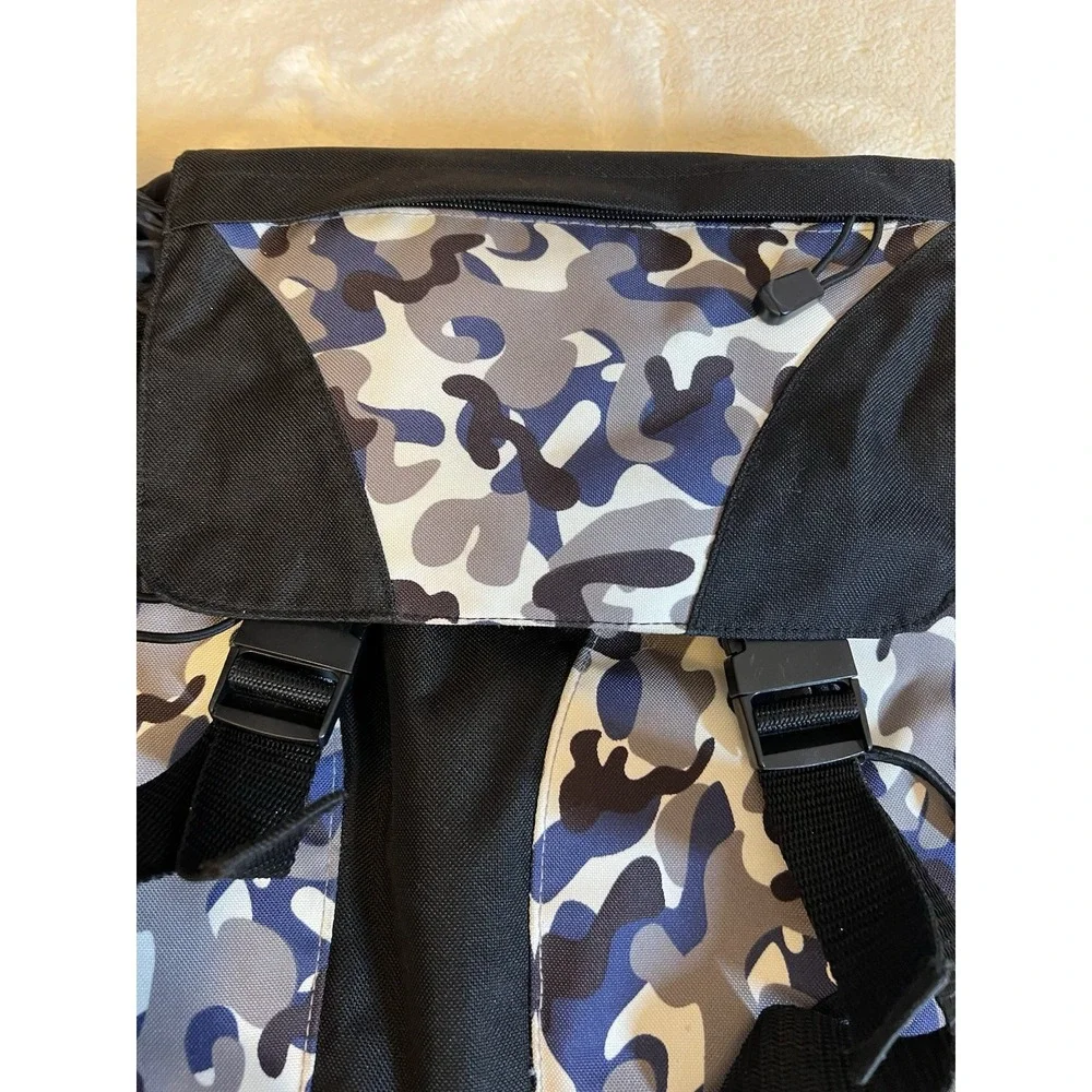 Lillian Vernon Cammo Camouflage Black White Gray Blue Backpack
